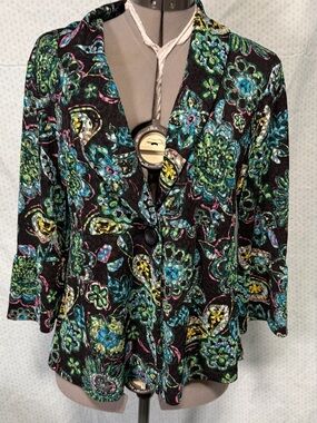 Choices Black Floral Jacket with Green, Blue & Pink Accents